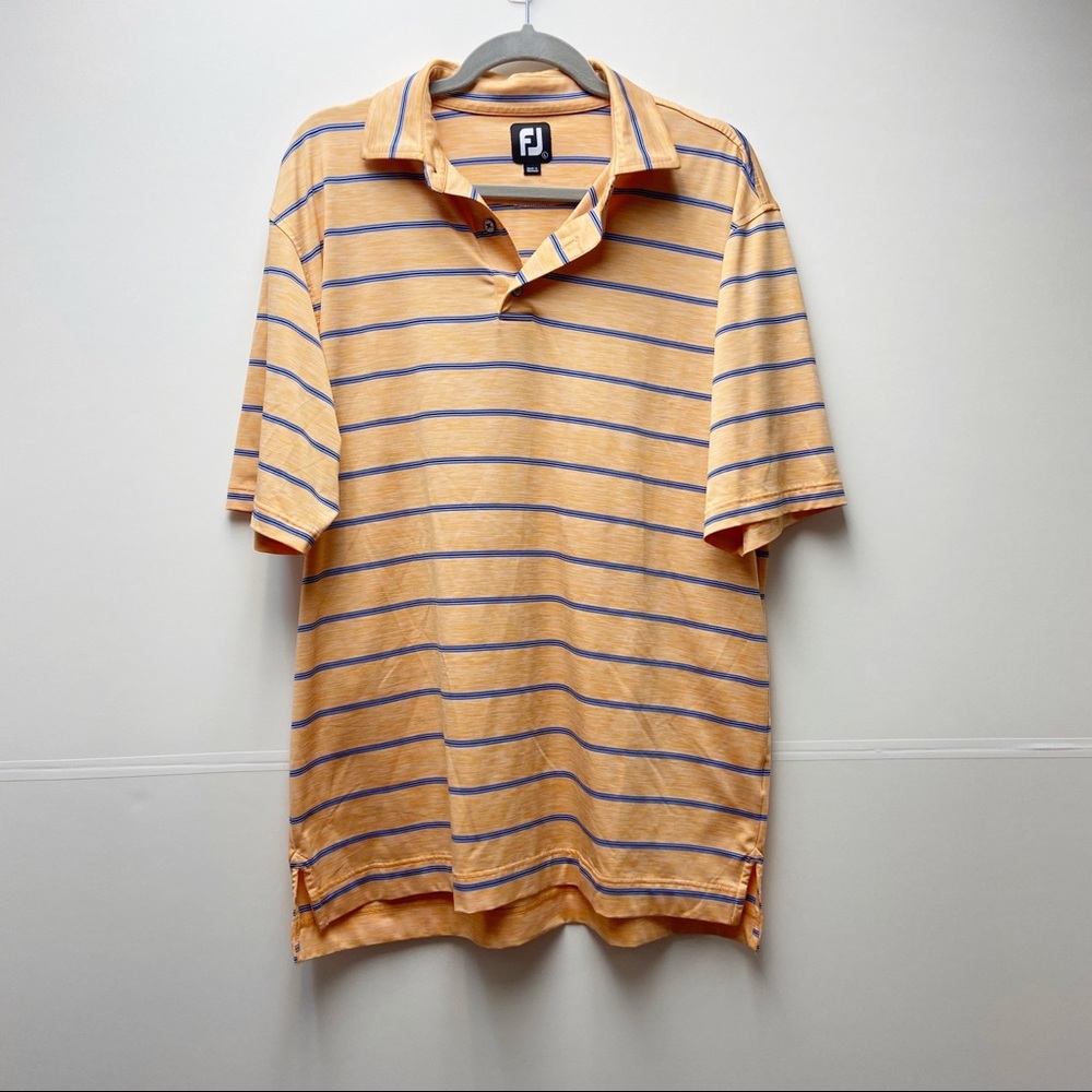 Foot Joy Golf Polo Shirt Mens Large FootJoy Orange Blue Stripe Short Sleeve